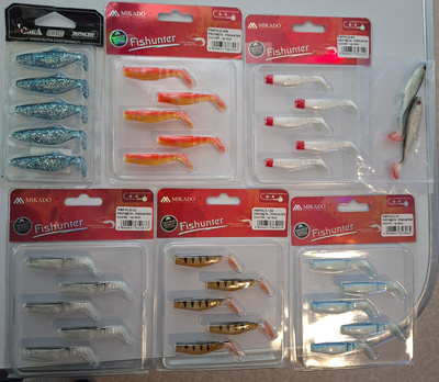 5 x Mikado Fishunter 5 cm 5kpl, Orka Shad 5,5 cm jigi 5kpl
