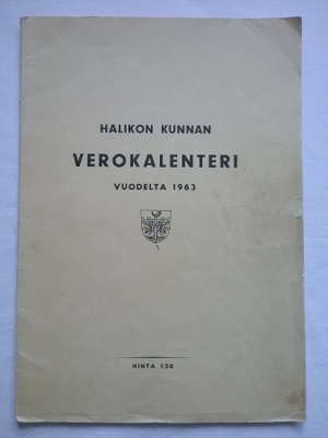 Halikon kunnan VEROKALENTERI 1963 Halikko / Salo