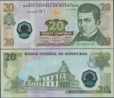 Honduras 20 Lempiras 2008 (P-95b) UNC Polymer