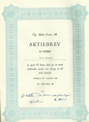 OKK 1969 Aktie-Kurs Oy, Helsinki osakekirja