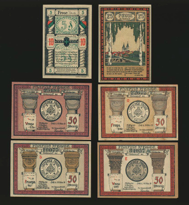 Saksa Notgeld 10, 25, 4 x 50 Pfg, Frose 1921