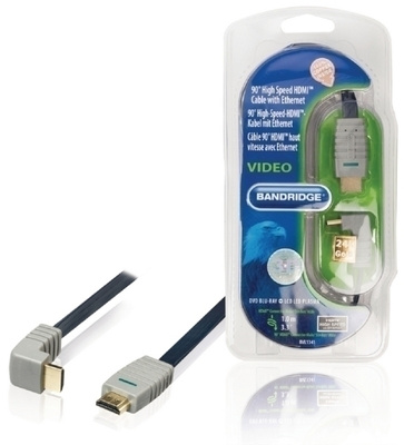 Bandridge HDMI 90° Kulma kaapeli, litteä, Ultra HD, 1m UUSI
