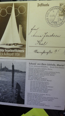 Postikortti Olympia 1936 Kiel Purjehdus