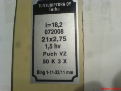 tyyppikilpi-tarra 072008 Tunturi Sport 71-72 (kovakromi)
