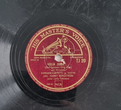 Savikiekko 1953 - Kipparikvartetti  His Master's Voice TJ 20