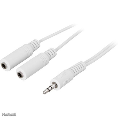 Deltaco 3.5mm uros - 2x3.5mm naaras Y-kaapeli, 2m, valk.UUSI
