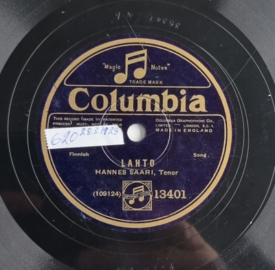 Savikiekko 1928 - Hannes Saari - Columbia 13401