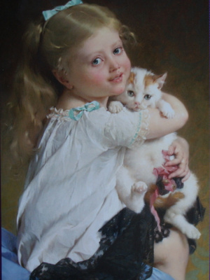 Emile Munier tyttö kissa sylissä