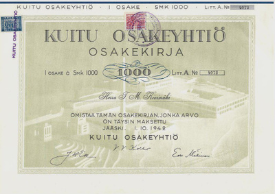 OKK 1942 Kuitu Oy omistajana pääministeri T.M. Kivimäki