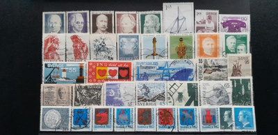 RUOTSI 1970-80 luku LEIMATTUJA postimerkkejä 38 kpl