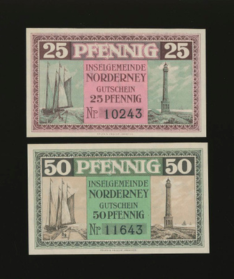 Saksa Notgeld 25, 50 Pfg, Norderney 1918