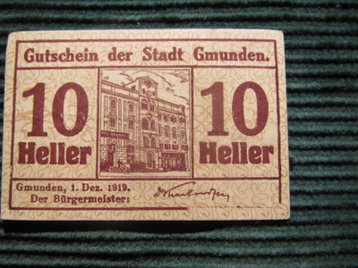 10 heller 1919.Gmunden. Itävalta-Austria. Hätäraha-Notgeld