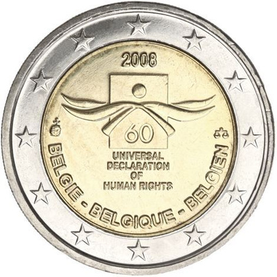 Belgia 2008 2 € Ihmisoikeuksien julistuksen 60. juhlavuosi