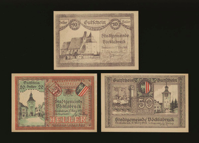 Itävalta Notgeld 10, 20, 50 Heller, Vöcklabruck 1920