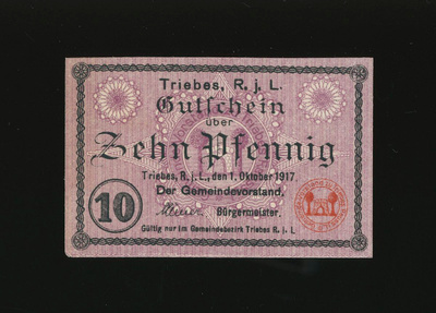 Saksa Notgeld 10 Pfg, Triebes 1917