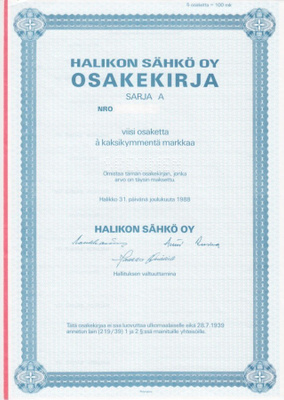OKK 1988 Halikon Sähkö Oy spec, Halikko osakekirja