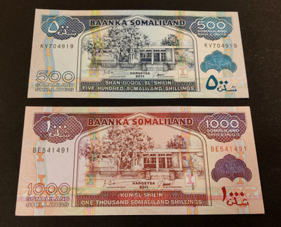 Somaliland 500, 1000 Shillings 2011, UNC