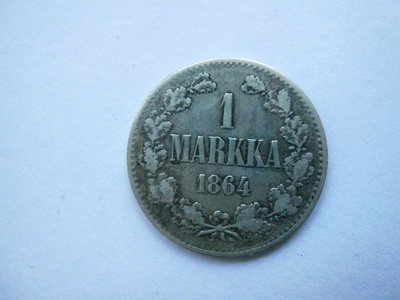 1 markka 1864 hopeaa