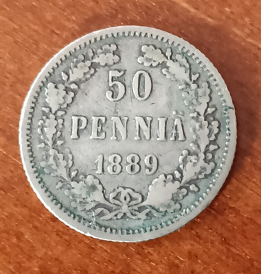 50 pennin kolikko vuodelta 1889