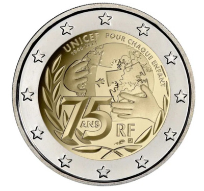 ** RANSKA 2€ 2021 Unicef 75 vuotta pillerissä **