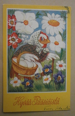 Kanamamma, munia korissa, isoja kukkia, Pääsiäispk, p. 1949