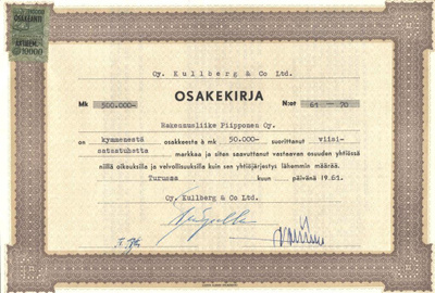 OKK 1961 Kullberg & Co Oy, Turku osakekirja