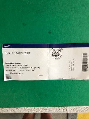 Pääsylippu: Ilves- FK Austria Wien. 25.07.2024.