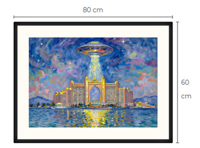 Uusi uniikki Atlantis ja UFO art print taulu 60 cm x 80 cm
