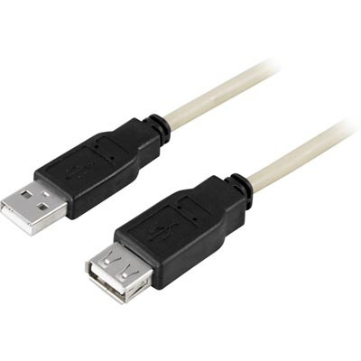 Deltaco USB 2.0 jatkokaapeli A uros - A naaras, 5m, harmaa