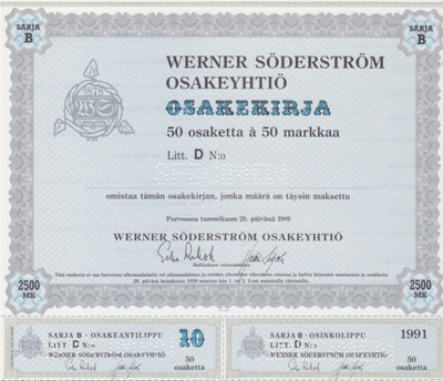 OKK 1989 WSOY Oy spec, Porvoo pörssi osakekirja