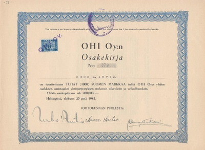 OKK 1942 OHI Oy, Helsinki osakekirja