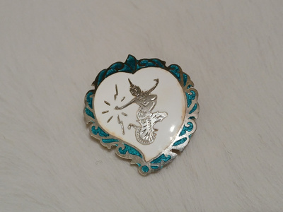 Vintage hopea sydän solki Siam Niello 925 Sterling
