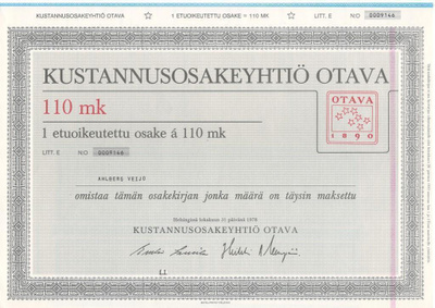 OKK 1978 Otava Kustannusosakeyhtiö, Helsinki pörssi