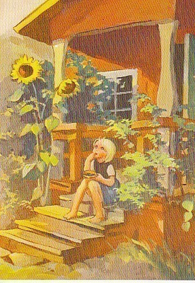 Postikortti, Martta Wendelin, kotiportailla