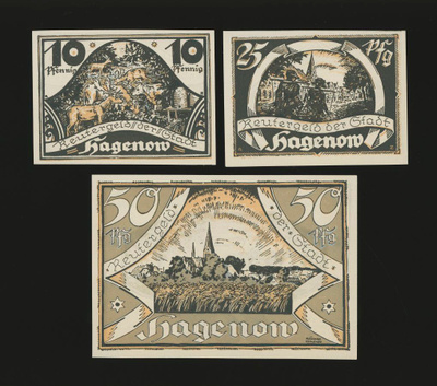 Saksa Notgeld 10, 25, 50 Pfg, Hagenow 1922