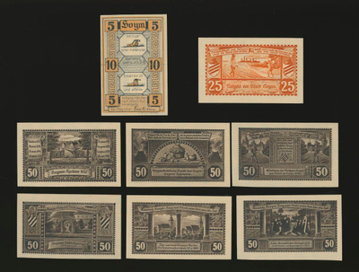 Saksa Notgeld 10, 25, 6 x 50 Pfg Hoym 1921