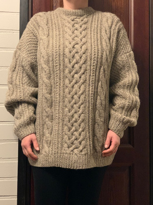 Käsinneulottu unisex palmikko villapaita L