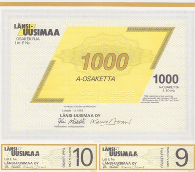 OKK 1988 Länsi-Uusimaa Oy spec, Lohja osakekirja
