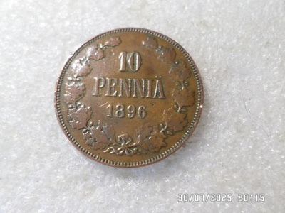 10  penniä  1896  kulkematon  siisti raha  .