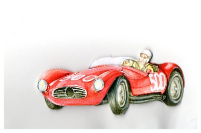 3D KORTTIKORISTE °°PUNAINEN URHELUAUTO & KUSKI°° /(Nro 9)