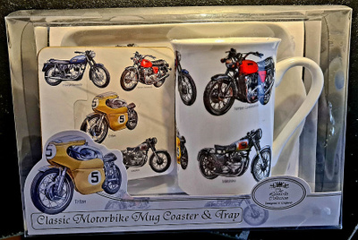 Classic Motorbike Mug coaster and Tray - setti