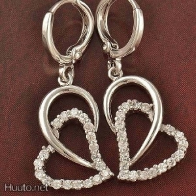 0304 .. 14k White Gold Sydän Upeat .. Korvakorut
