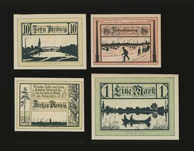 Saksa Notgeld 10, 25, 50 Pfg, 1 Mark, Jessnitz 1921