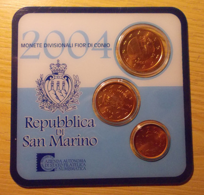 San Marino Minikit 1c, 2c ja 5c vuodelta 2004