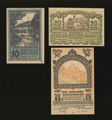 Itävalta Notgeld 10, 20, 50 Heller, Sonntagberg