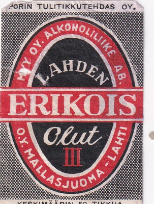 Lahden Erikois III  olut, Oy Mallasjuoma , Lahti     s24
