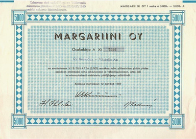 OKK 1959 Margariini Oy, Raisio pörssi osakekirja