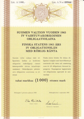 OKK 1965 Suomen Valtion Obligaatiolaina