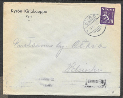 Postilähetys - Yl.m. 10mk (LAPE 325) Kyrö 10.11.1947