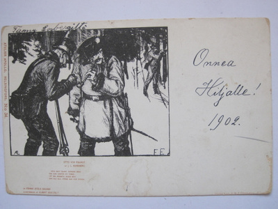 VANHA Postikortti Suomen Sota Edelfelt 1902 KOMEA Tausta